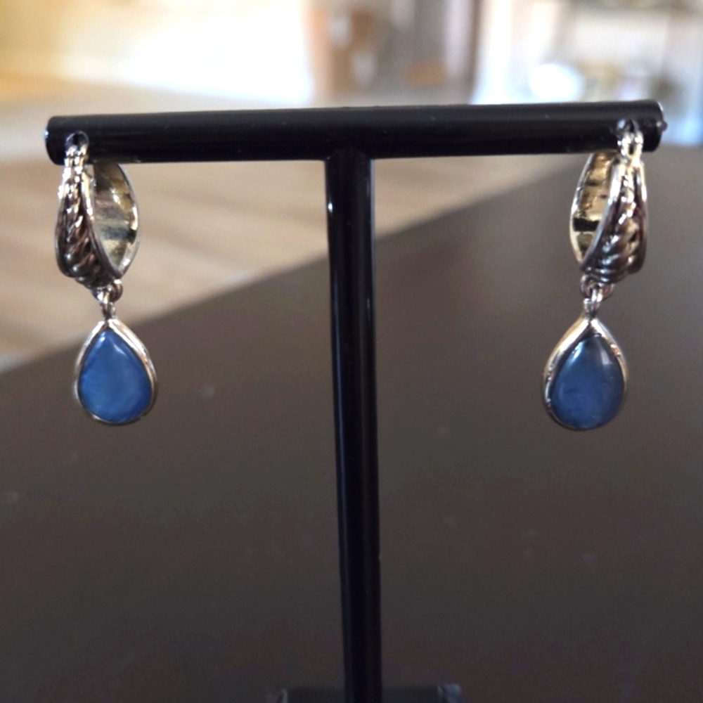 Silver Plated Earrings with Blue Stone‎ Drops